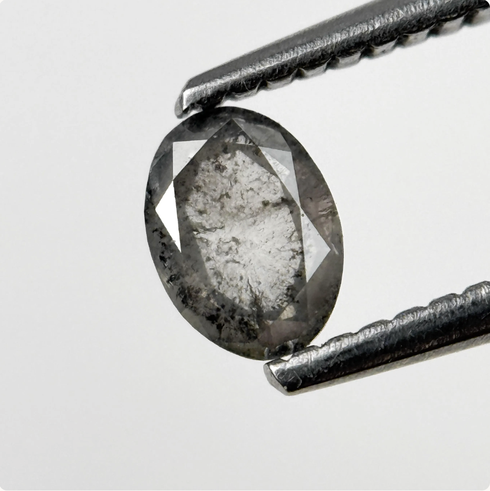 0.43 Ct Oval Rose Cut Grey Natural Salt and Pepper Diamond