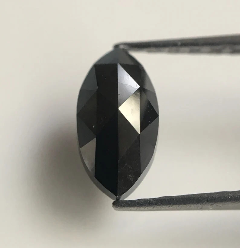 0.75 Ct, 8.16 MM Marquise Rose Cut Black Natural Loose Diamond