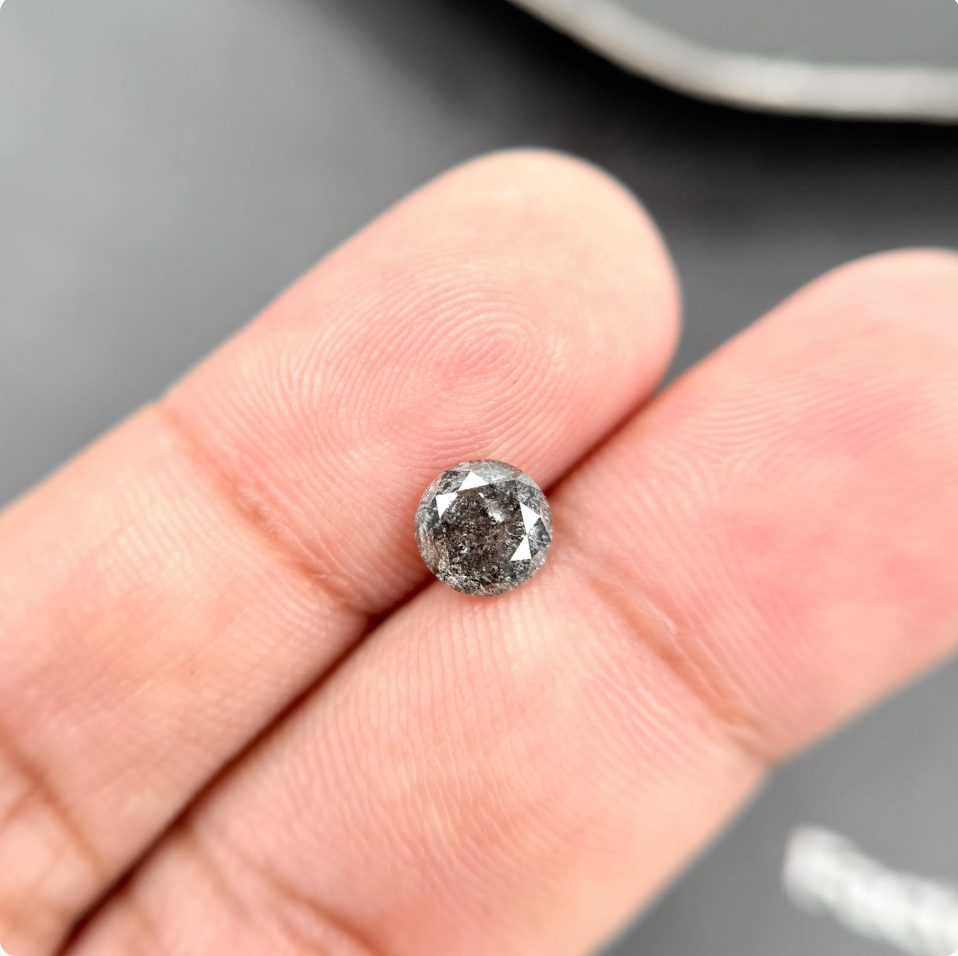 1.12 Ct Round Brilliant Cut Grey Natural Salt and Pepper Diamond