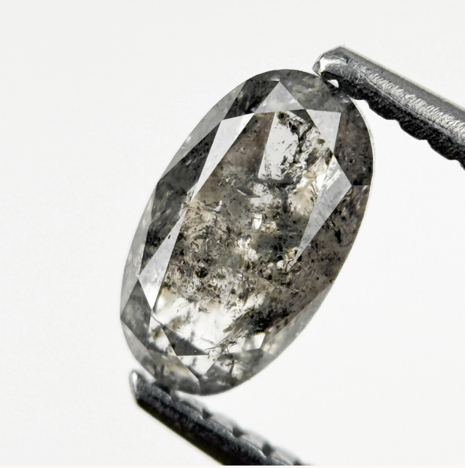 1.09 Ct Oval Rose Cut Grey Natural Galaxy Diamond