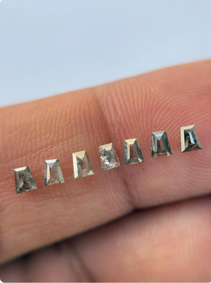 3.0 x 2.5 MM Baguette Rose Cut Grey Natural Salt and Pepper Diamond