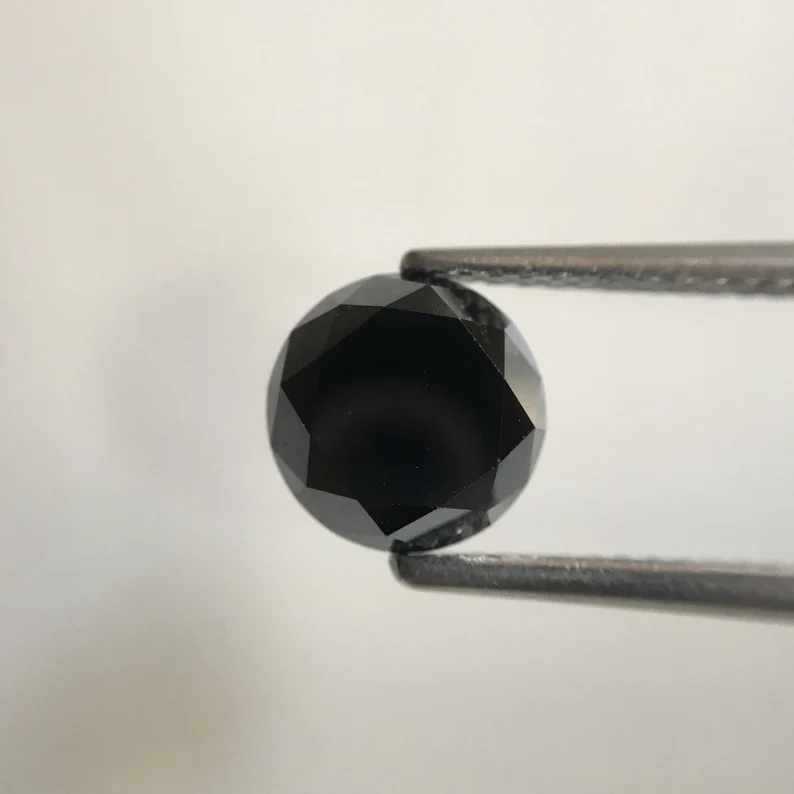 1.50 Ct Round Brilliant Cut Black Natural Loose Diamond, 6.60 MM Round Diamond
