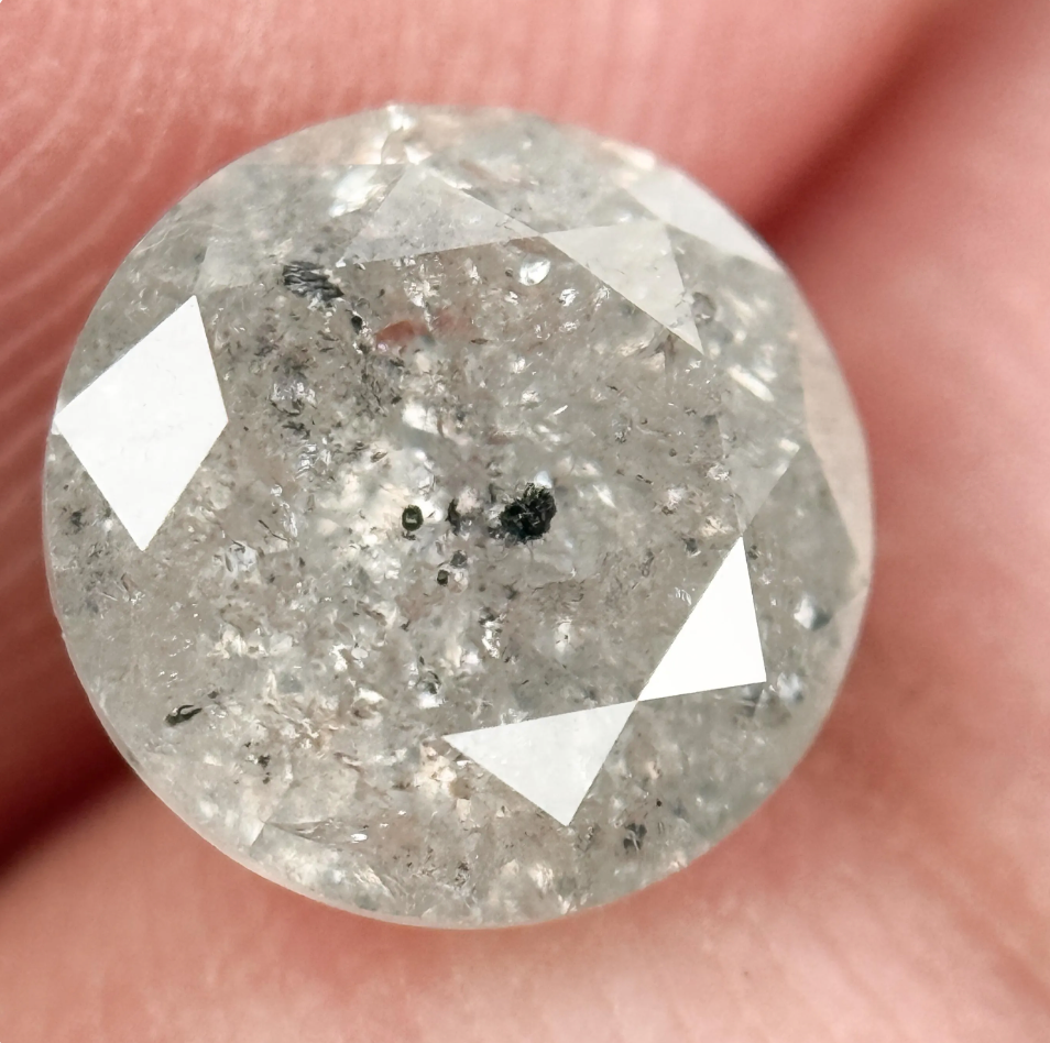 2.05 Ct Round Brilliant Cut White Natural Salt and Pepper Diamond