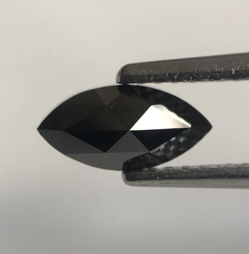 0.45 Ct Marquise Rose Cut Black Natural Loose Diamond, 8.11 MM Marquise Diamond