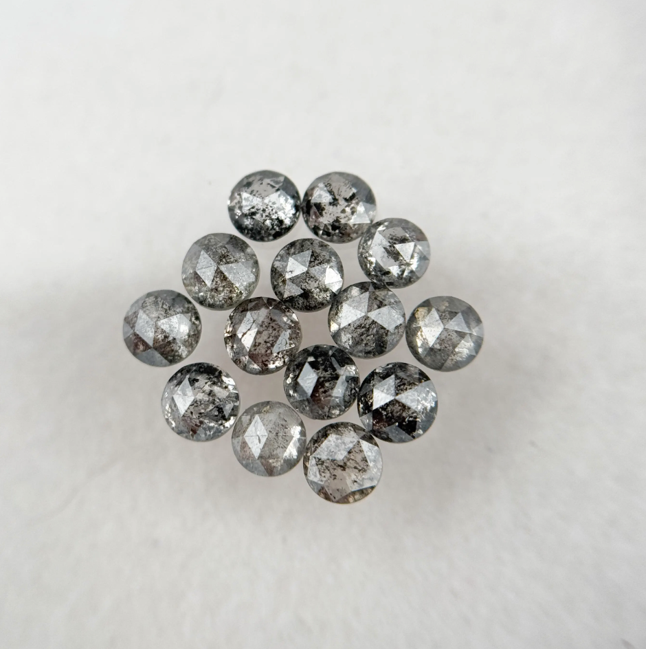 0.15 Ct Round Rose Cut Grey Natural Galaxy Salt and Pepper Diamond