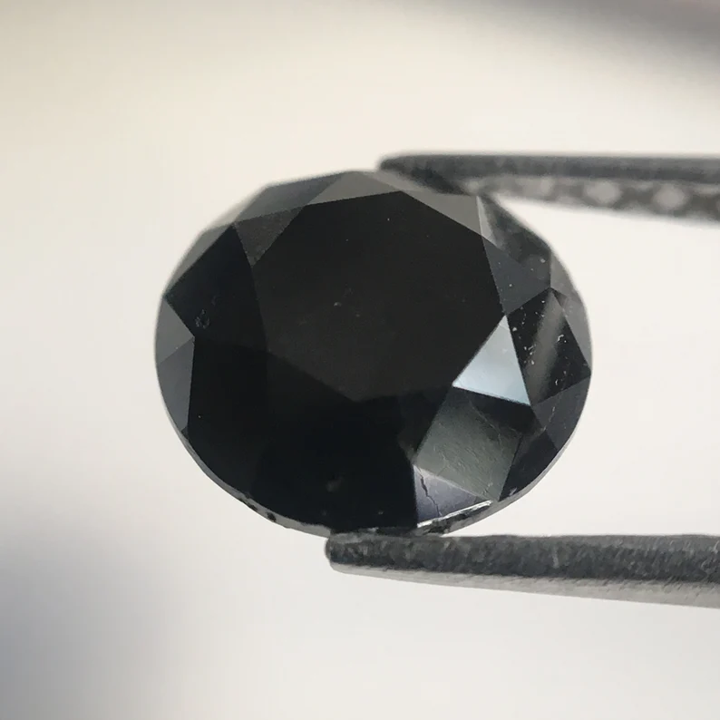 1.45 Ct Round Brilliant Cut Black Natural Loose Diamond, 6.69 MM Round Diamond