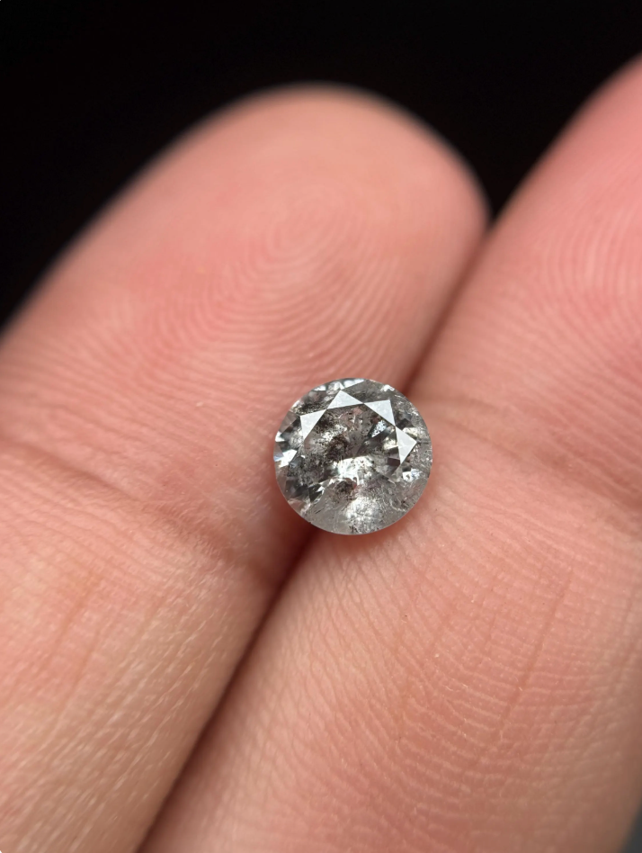 1.03 Ct Round Brilliant Cut Grey Natural Salt and Pepper Diamond