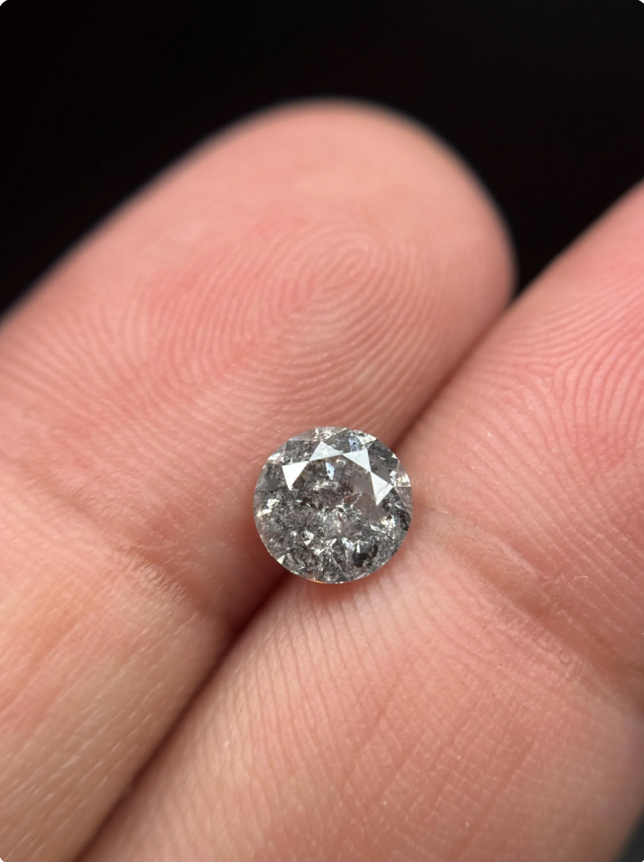 1.05 Ct Round Brilliant Cut Grey Natural Salt and Pepper Diamond