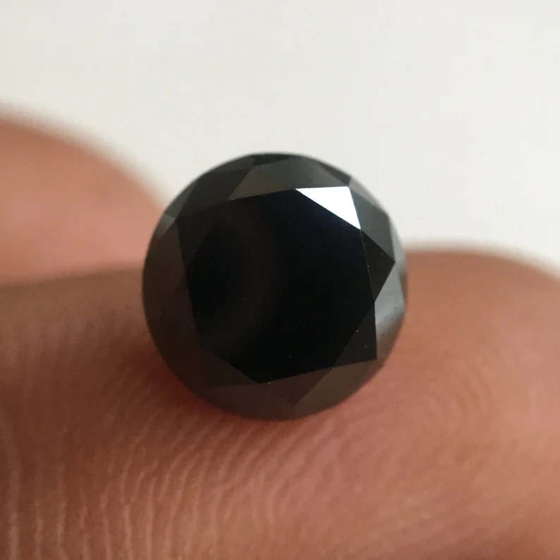 1.50 Ct Round Brilliant Cut Black Natural Loose Diamond, 6.60 MM Round Diamond