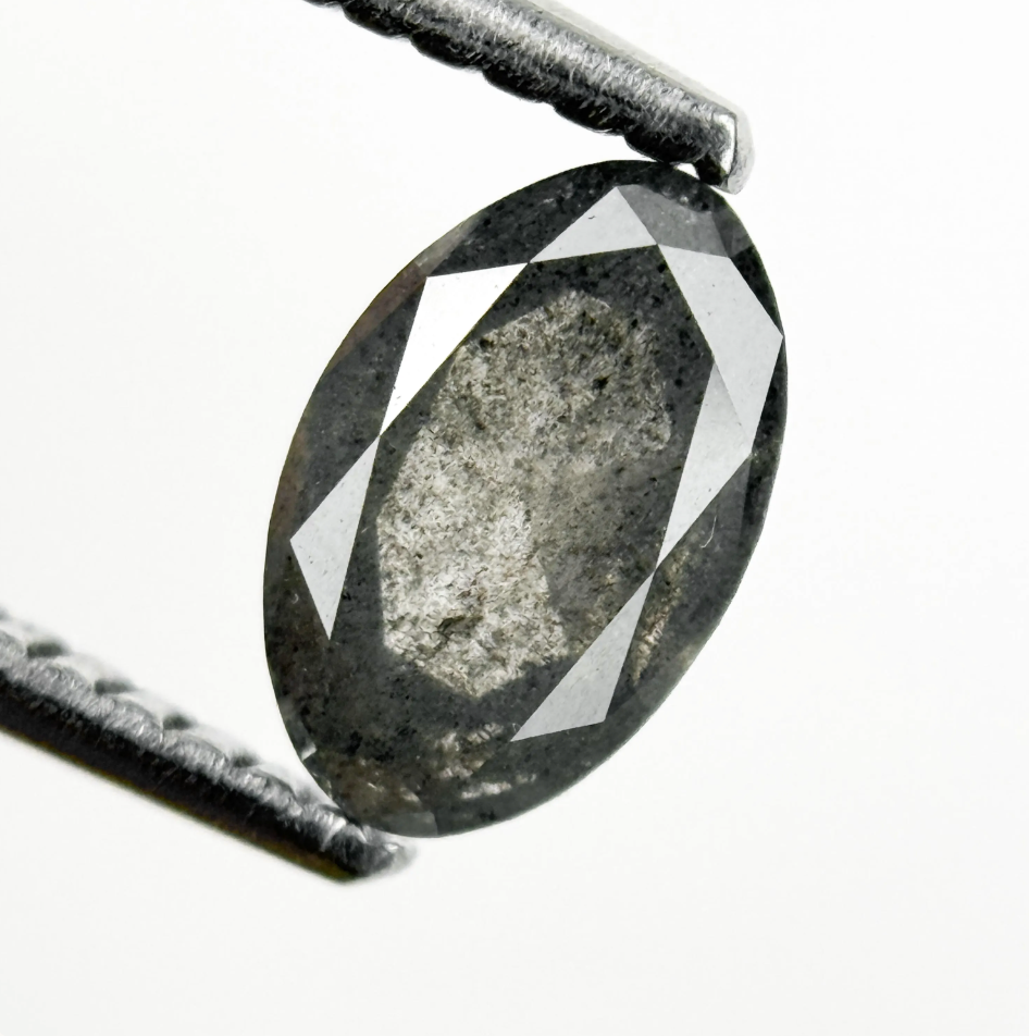 0.76 Ct Oval Rose Cut Grey Natural Salt and Pepper Diamond