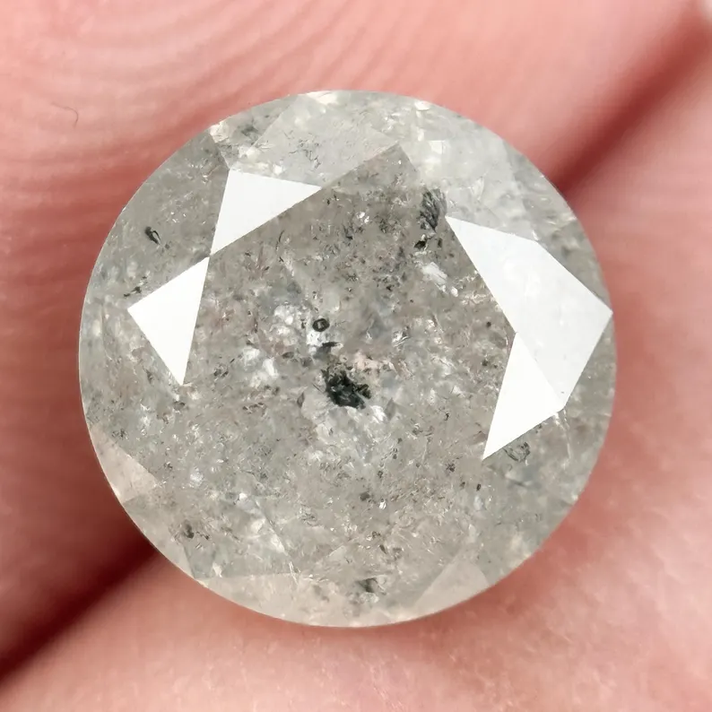 2.05 Ct Round Brilliant Cut White Natural Salt and Pepper Diamond