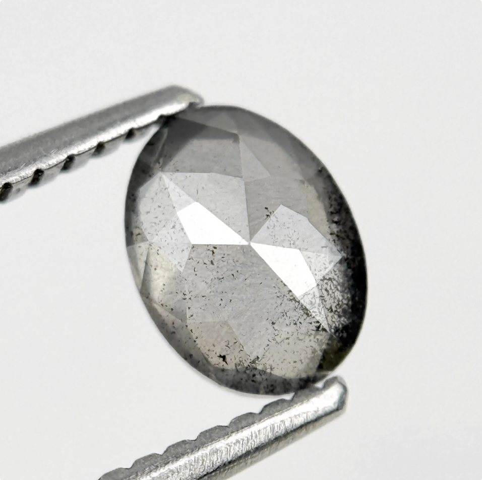 0.93 Ct Oval Rose Cut Grey Natural Salt and Pepper Diamond