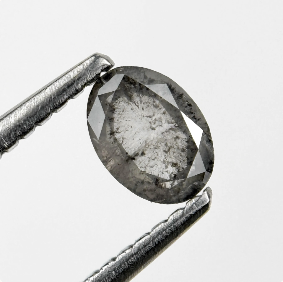 0.43 Ct Oval Rose Cut Grey Natural Salt and Pepper Diamond