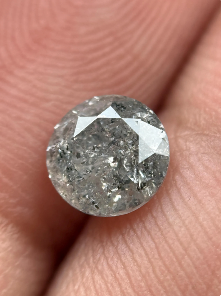 0.95 Ct Round Brilliant Cut Grey Natural Salt and Pepper Diamond