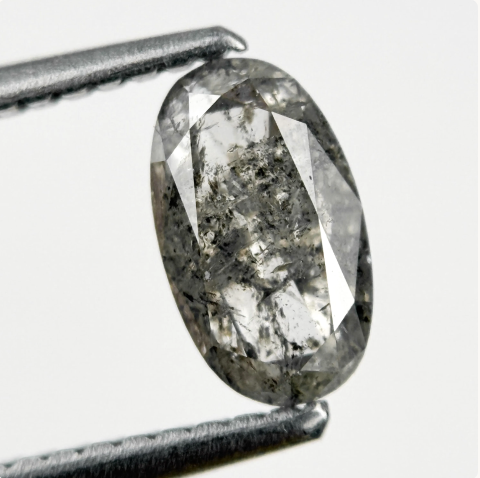 1.09 Ct Oval Rose Cut Grey Natural Galaxy Diamond