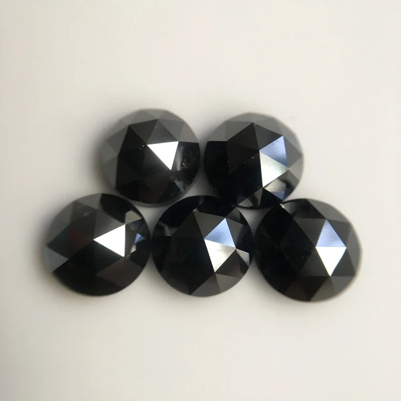 7.50 MM Round Rose Cut Black Natural Loose Diamond