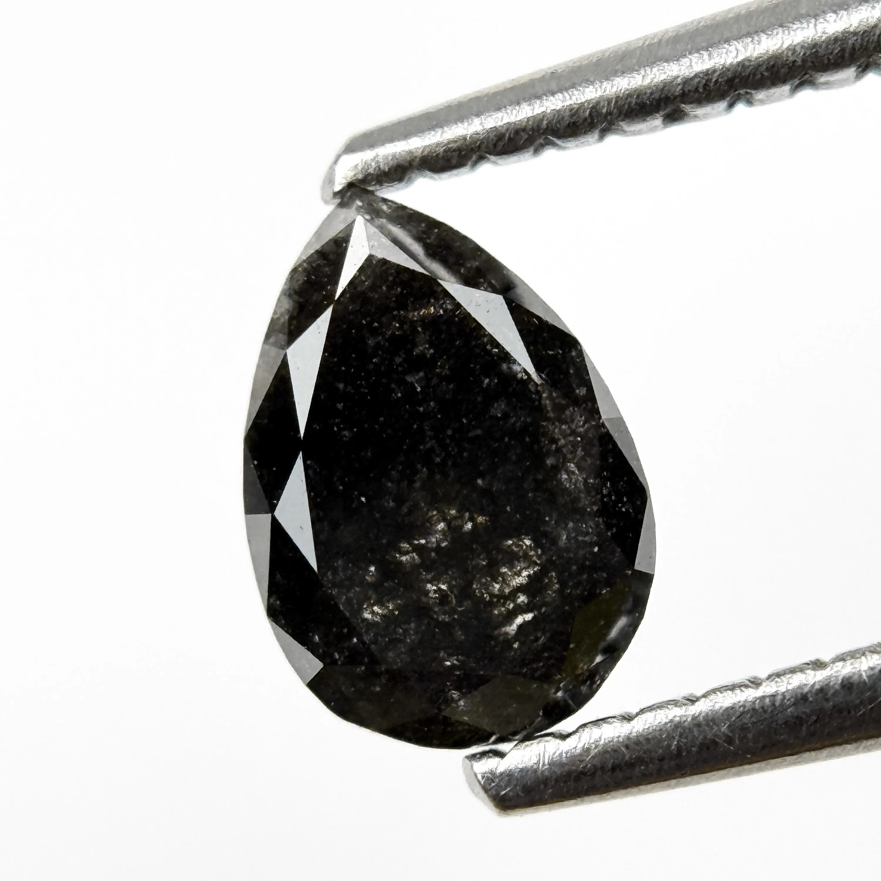 0.77 Ct Pear Rose Cut Black Natural Galaxy Diamond