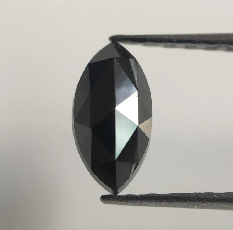 0.66 Ct Marquise Rose Cut, 8 MM Black Natural Loose Diamond