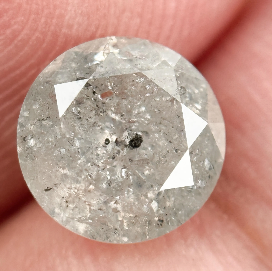2.05 Ct Round Brilliant Cut White Natural Salt and Pepper Diamond