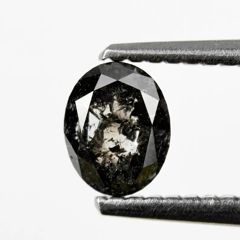 0.63 Ct Oval Rose Cut Grey Natural Galaxy Diamond