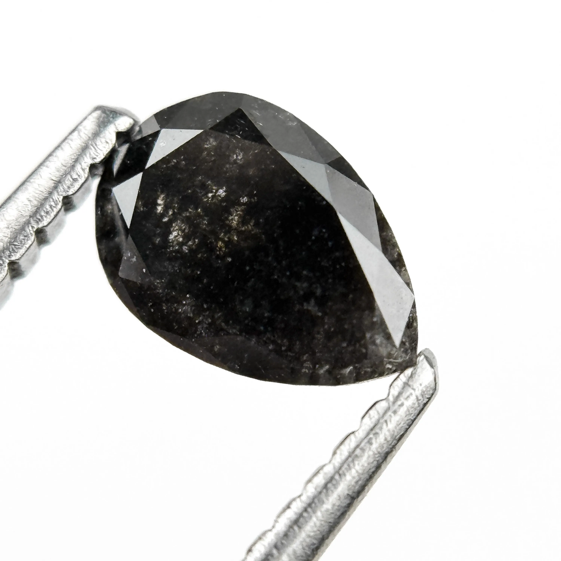 0.77 Ct Pear Rose Cut Black Natural Galaxy Diamond