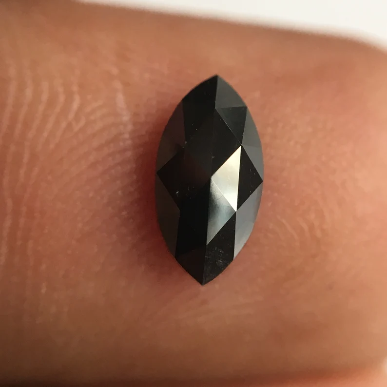 0.75 Ct, 8.16 MM Marquise Rose Cut Black Natural Loose Diamond