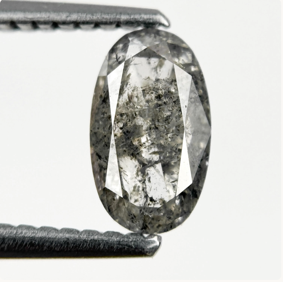 1.09 Ct Oval Rose Cut Grey Natural Galaxy Diamond