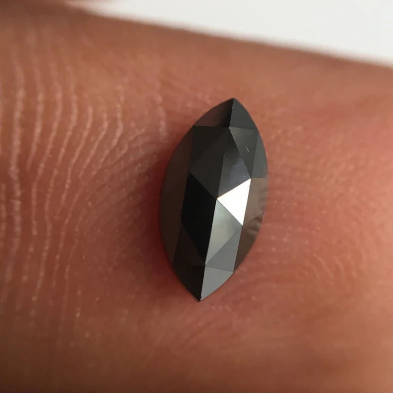 0.66 Ct Marquise Rose Cut, 8 MM Black Natural Loose Diamond