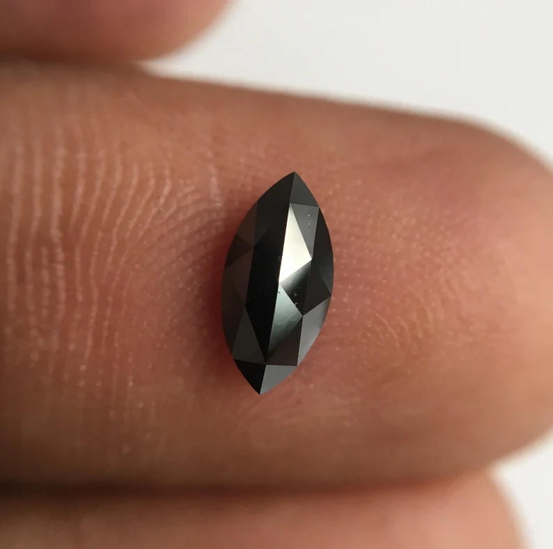 0.45 Ct Marquise Rose Cut Black Natural Loose Diamond, 8.11 MM Marquise Diamond
