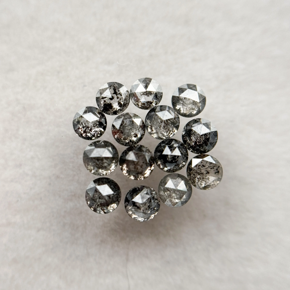 0.15 Ct Round Rose Cut Grey Natural Galaxy Salt and Pepper Diamond