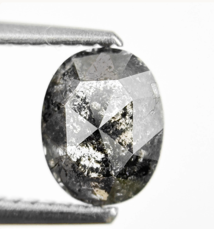 1.12 Ct Oval Rose Cut Grey Natural Galaxy Diamond