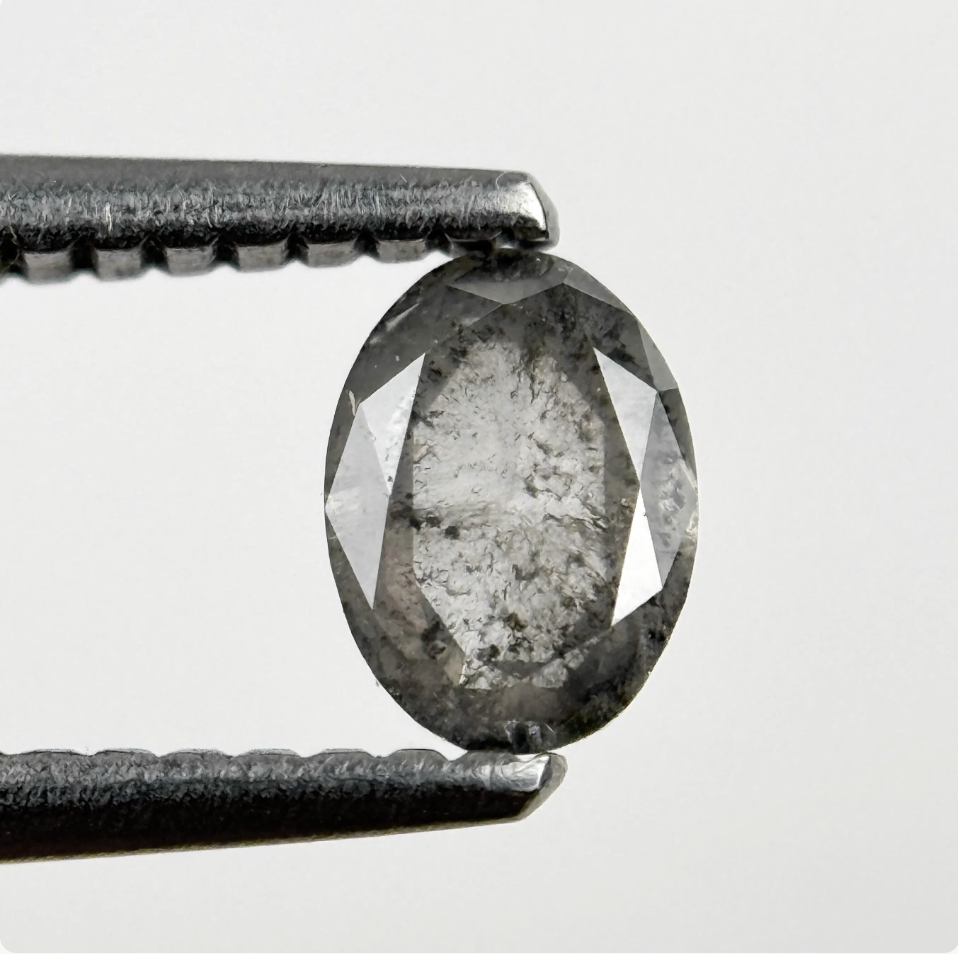 0.43 Ct Oval Rose Cut Grey Natural Salt and Pepper Diamond