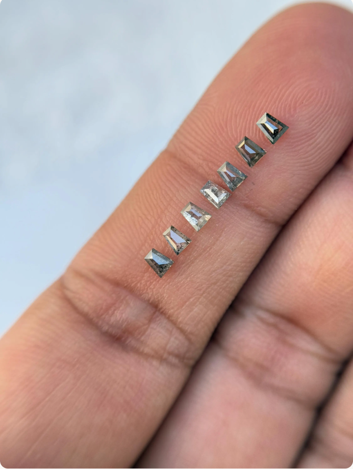 3.0 x 2.5 MM Baguette Rose Cut Grey Natural Salt and Pepper Diamond