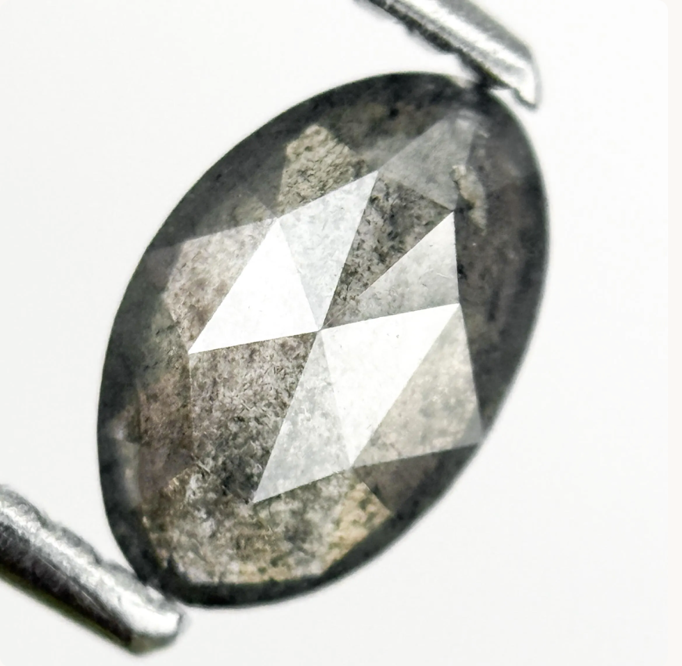 0.76 Ct Oval Rose Cut Grey Natural Salt and Pepper Diamond