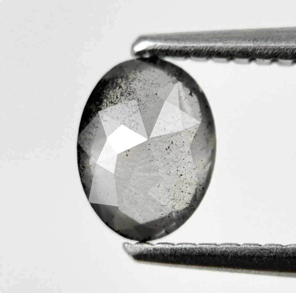 0.93 Ct Oval Rose Cut Grey Natural Salt and Pepper Diamond