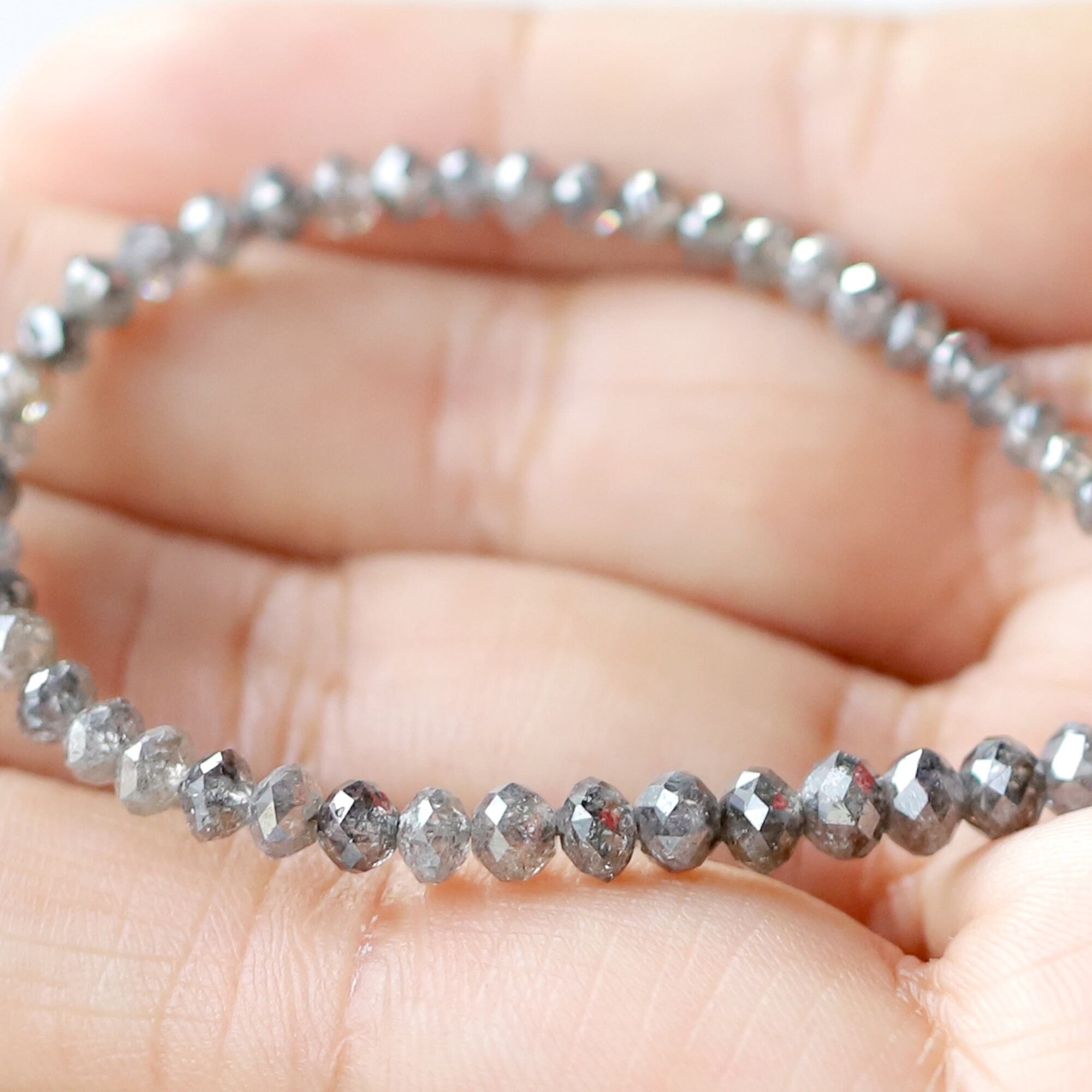 3 MM to 4.8 MM Beads Checker Gray Natural Salt and Pepper Diamond