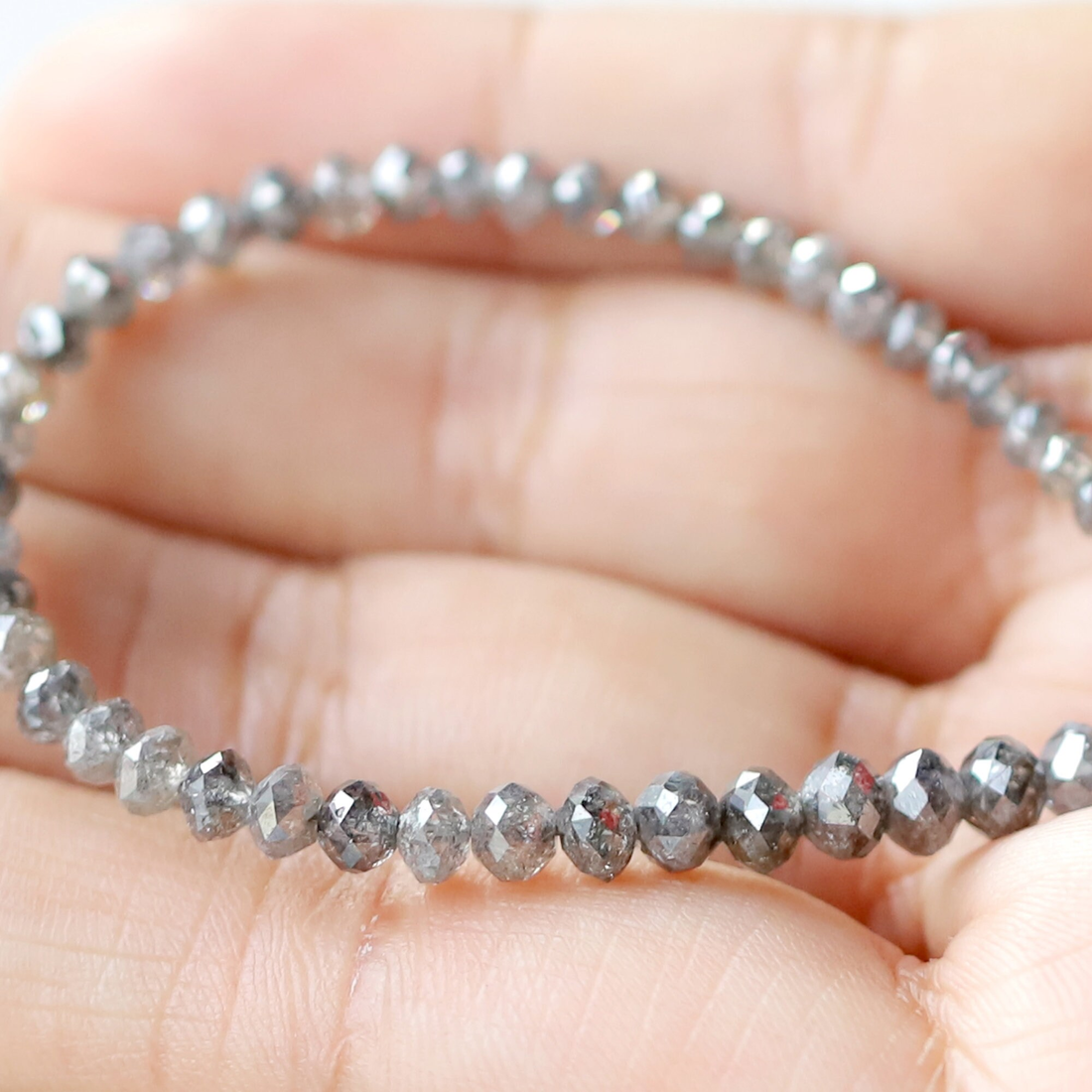 3 MM to 4.8 MM Beads Checker Gray Natural Salt and Pepper Diamond