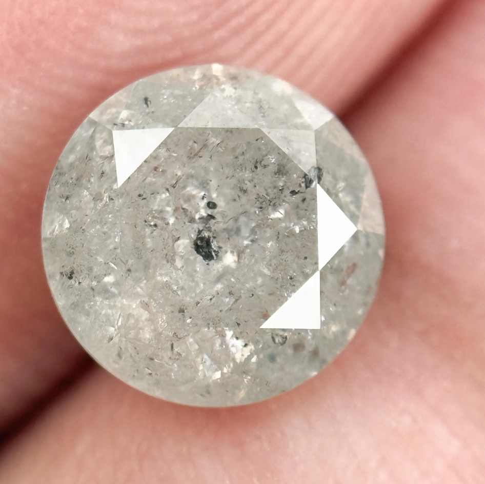 2.05 Ct Round Brilliant Cut White Natural Salt and Pepper Diamond