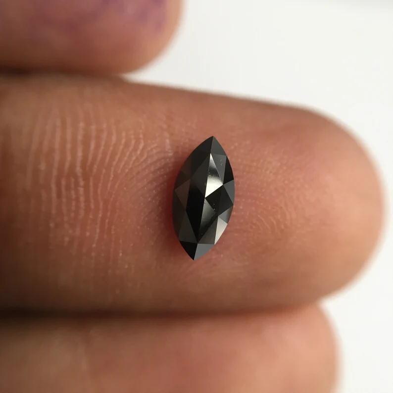 0.45 Ct Marquise Rose Cut Black Natural Loose Diamond, 8.11 MM Marquise Diamond