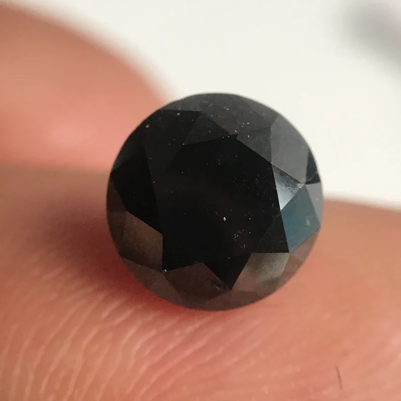 1.45 Ct Round Brilliant Cut Black Natural Loose Diamond, 6.69 MM Round Diamond