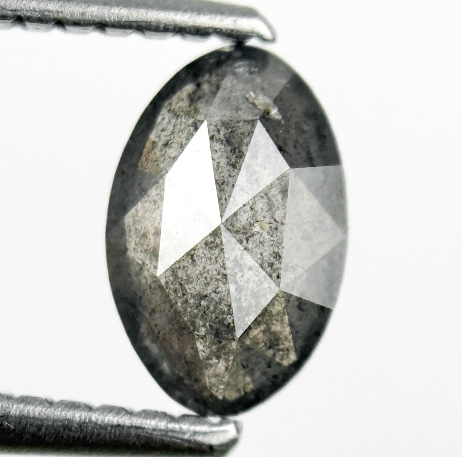 0.76 Ct Oval Rose Cut Grey Natural Salt and Pepper Diamond
