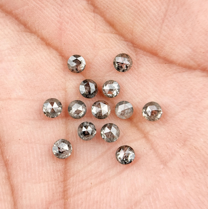 0.15 Ct Round Rose Cut Grey Natural Galaxy Salt and Pepper Diamond