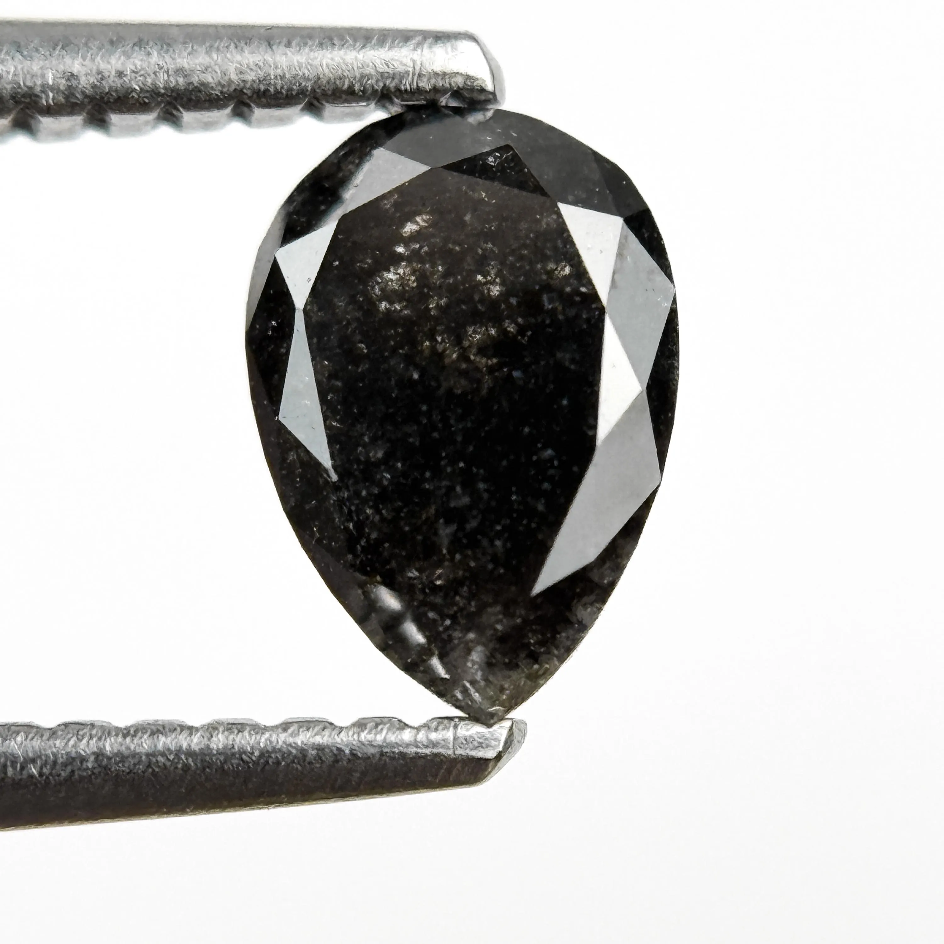 0.77 Ct Pear Rose Cut Black Natural Galaxy Diamond