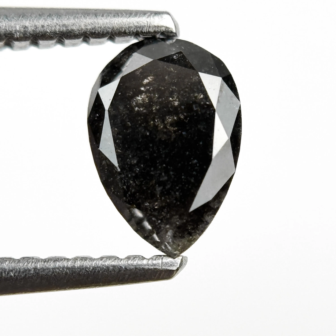 0.77 Ct Pear Rose Cut Black Natural Galaxy Diamond