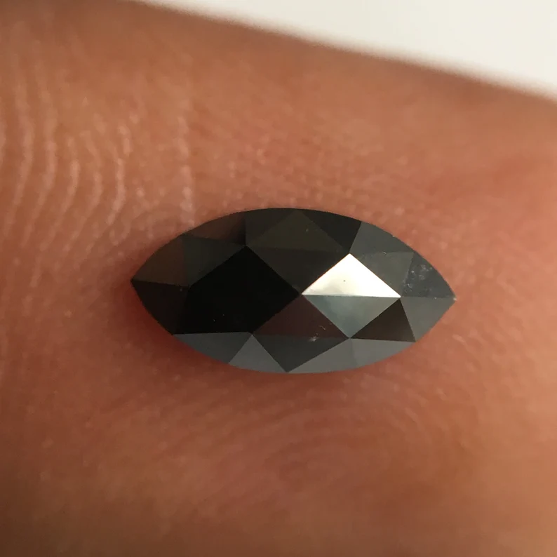 0.75 Ct, 8.16 MM Marquise Rose Cut Black Natural Loose Diamond