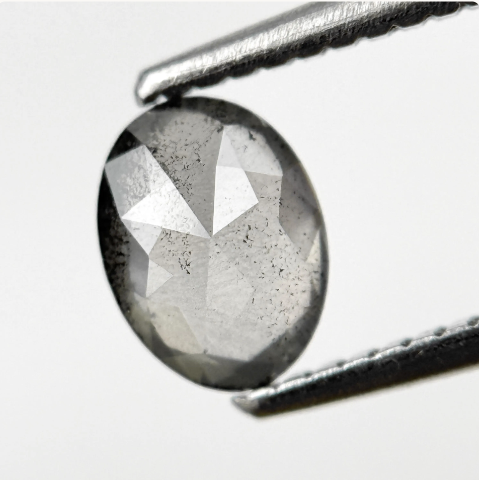 0.93 Ct Oval Rose Cut Grey Natural Salt and Pepper Diamond
