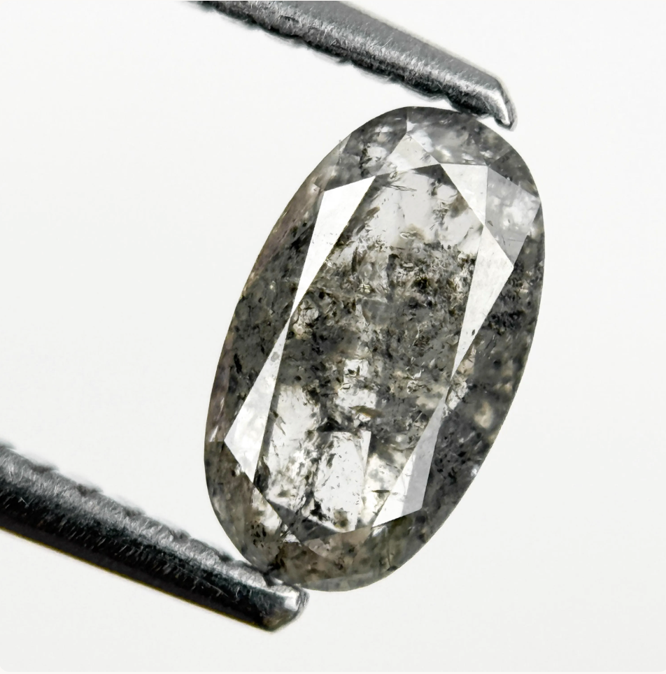 1.09 Ct Oval Rose Cut Grey Natural Galaxy Diamond