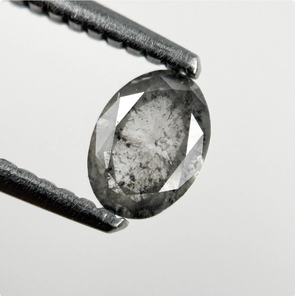 0.43 Ct Oval Rose Cut Grey Natural Salt and Pepper Diamond