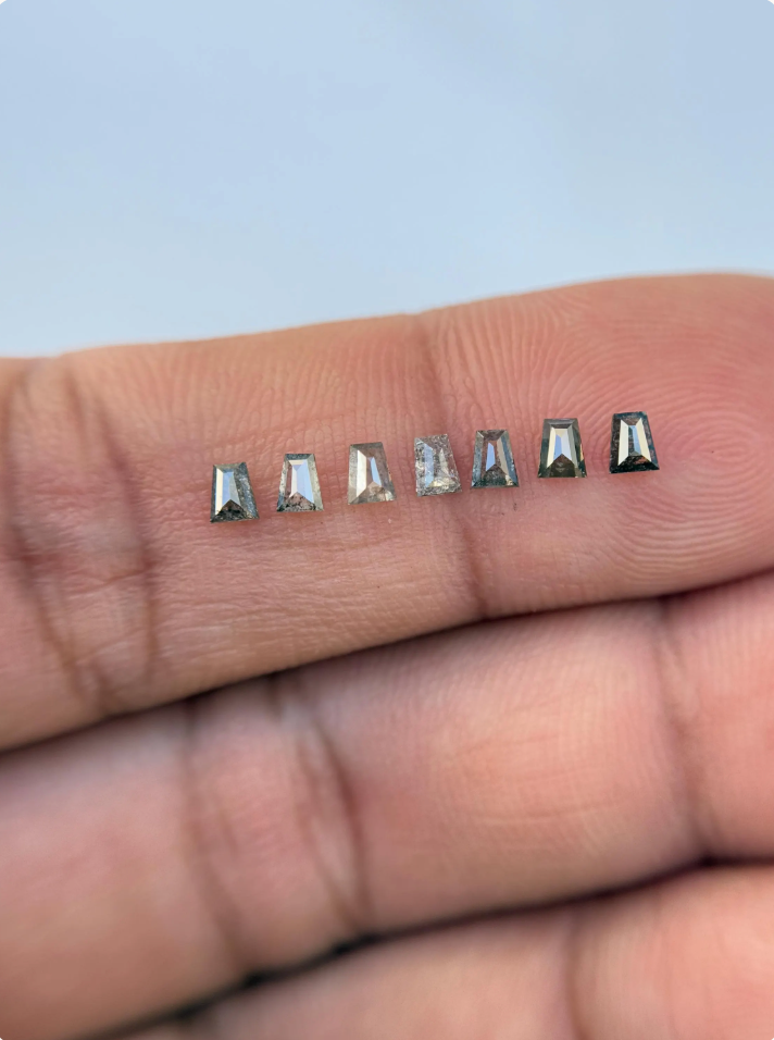 3.0 x 2.5 MM Baguette Rose Cut Grey Natural Salt and Pepper Diamond