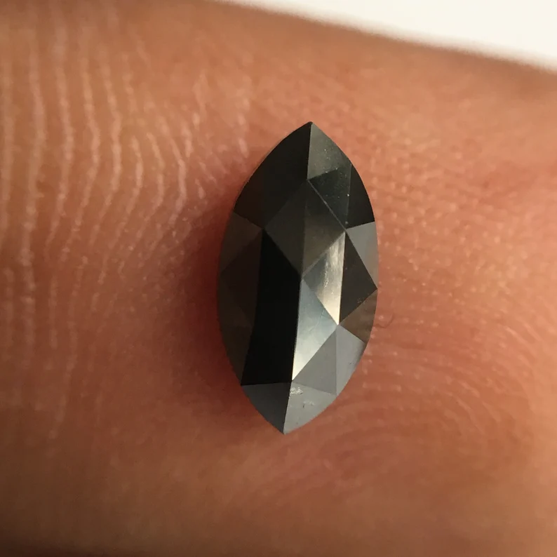 0.75 Ct, 8.16 MM Marquise Rose Cut Black Natural Loose Diamond